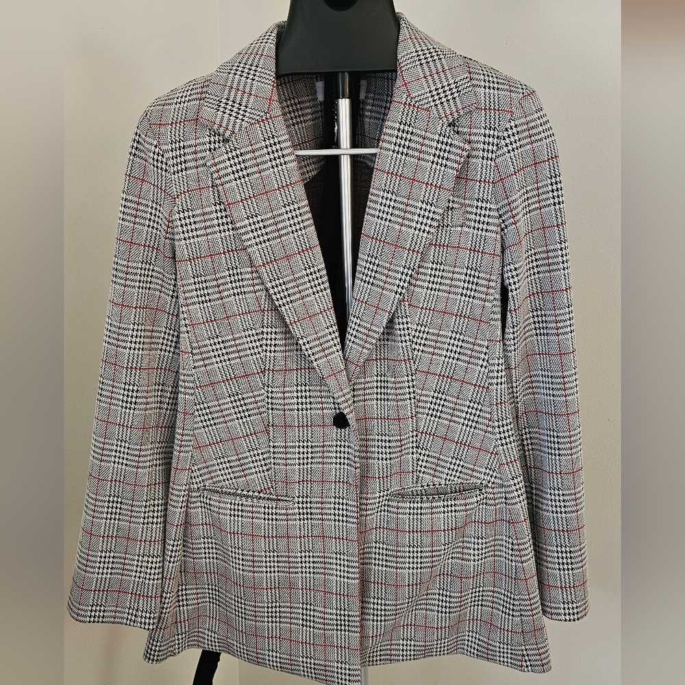 Calvin Klein Women's Checkered Blazer - Black, White, Red